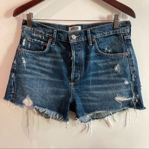 Agolde Dark Blue Distressed Denim Jean Shorts